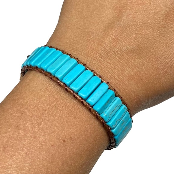 Turquoise Howlite Genuine Stone Bracelet Adjustable Boho Cowgirl Boho Jewelry - Picture 1 of 3